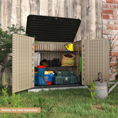 KINYING Horizontal Outdoor Storage Shed,47 Cu.ft Resin Outdoor Storage Cabinet Waterproof for Garden/Patio/Backyards
