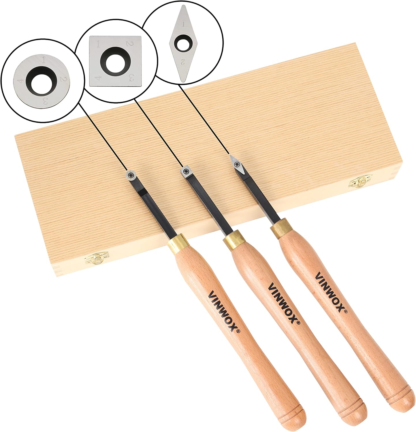 VINWOX 3 PCS Carbide Wood Lathe Turning Tool Set, Carbide Lathe Turning Tool, Carbide Turning Tool, Including Rougher, Finisher, Detailer, Pen Turning tool, Pen Making