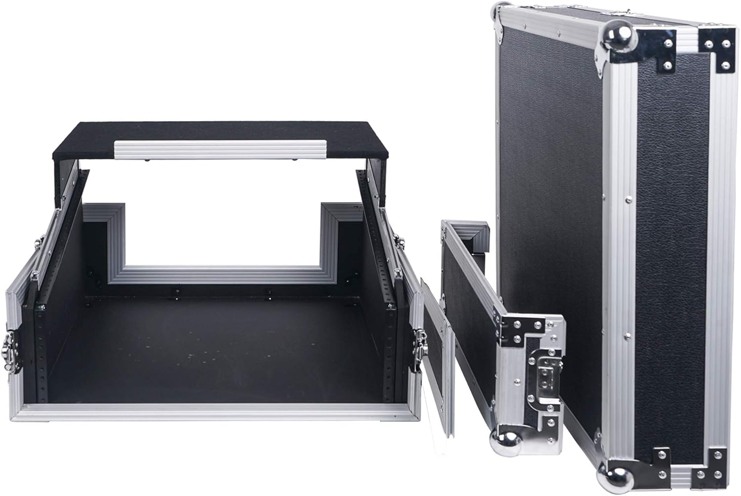 Sound Town 4U PA DJ Rack/Road Case with 11U Slant Mixer Top, 20’’ Rackable Depth, 4-Space Size - Pro Tour Grade (STMR-4US)