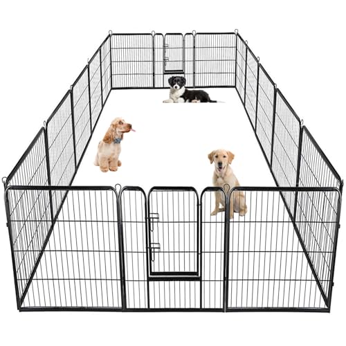 BestPet Dog Playpen Indoor 40 inch 16 Panels Metal Dog Pen Pet Dog Fence Outdoor Exercise Pen with Doors,Pet Puppy Playpen for RV Camping Yard, Black