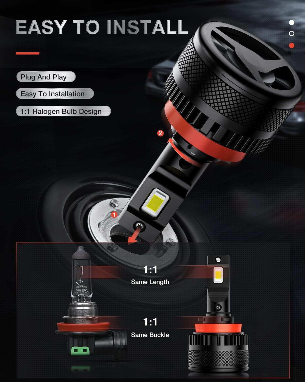 9005 H11 LED Headlight Bulbs,Nilight 9005 H11 LED High Low Beam 700% Brightness 9005 H11 LED Headlight High Low Beam Bulbs 6000K Cool White, Pack of 2