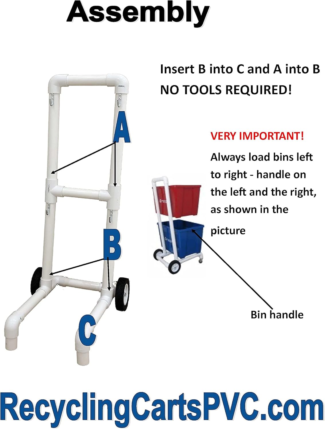 Recycling Cart – 4 Wheels – 1-1/2” PVC – Heavy Duty – Easy Assembly – No Tools Required – Florida Weatherproof