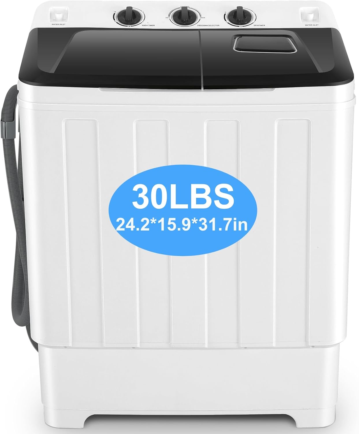 Nictemaw Portable 30Lbs Twin Tub Washing Machine Washer and Dryer Combo, 2 In 1 Compact Laundry Washer (19Lbs) and Spinner (11Lbs) with Built-in Drain Pump for Apartment Dorms RV, Black+White