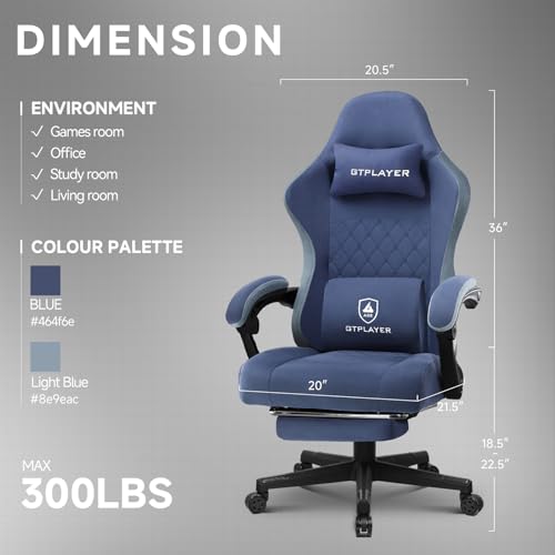 GTPLAYER Office Chair, Gaming Computer Desk Fabric Chair with Footrest, High Back Ergonomic Office Chair with Pocket Spring Lumbar Support and Linkage Armrests Adjustable Height Swivel for Home Task