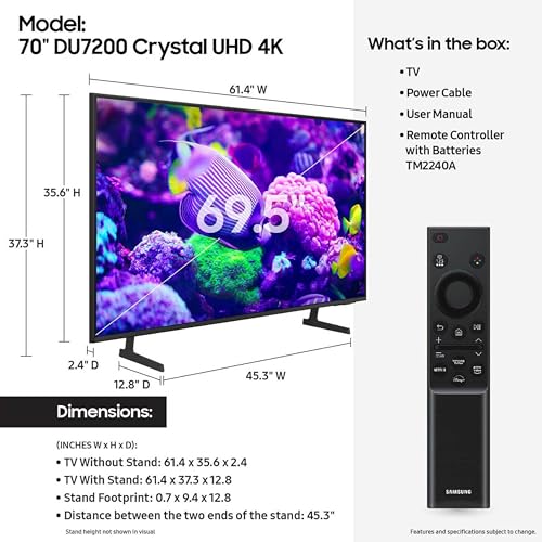 SAMSUNG Class Crystal UHD 4K DU7200 Series HDR Smart TV w/Object Tracking Sound Lite (Renewed)