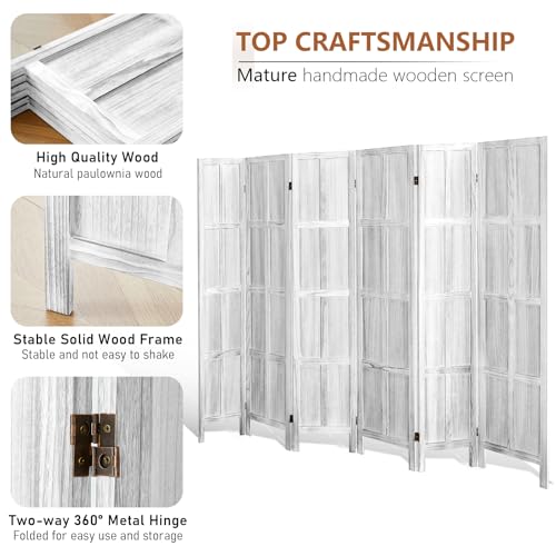 Wood Room Divider 4 Panel, 5.6 FT Tall Room Divider and Folding Privacy Screen, Partition Divider for Room Separation, Wooden Wall Divider Screen for Home Office Bedroom (Retro White)