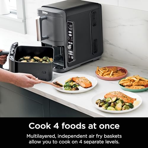 Ninja Air Fryer, 8 QT DoubleStack 2-Basket, Space Saving Design, Cooks 2lb Chicken Wings, Feeds up to 6 People, 6-in1 Air Fryer, Roast, Bake & More, Easy to Clean, Dishwasher Safe Parts, Black, SL201