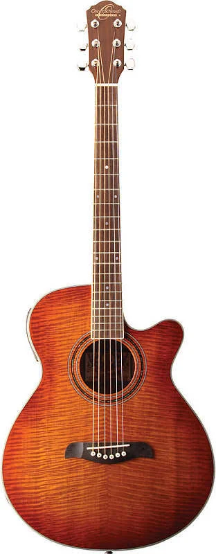 Oscar Schmidt Og10ce Concert-Size Cutaway Acoustic-Electric Guitar - Flame Yellow Sunburst