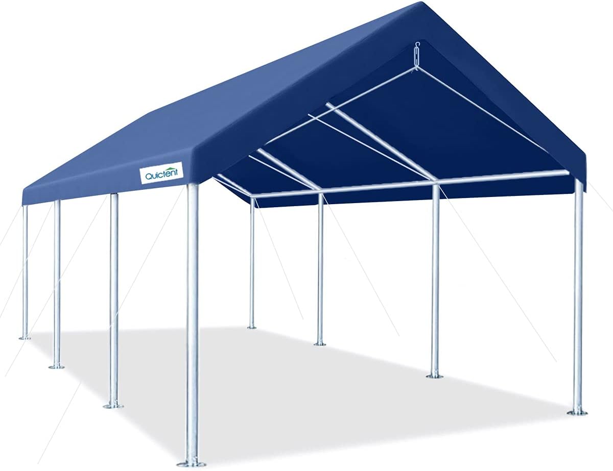 Quictent 10’x20’ Carport Upgraded Heavy Duty Car Canopy Galvanized Car Boat Shelter with 4 Reinforced Steel Cables-Beige