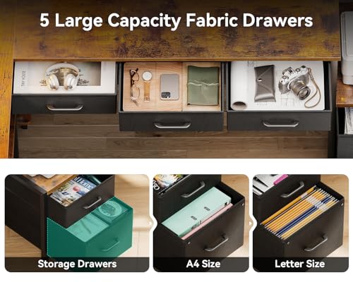 AODK 71 inch L Shaped Desk with File Drawers, Reversible L Shaped Gaming Desk with Power Outlets & LED Lights, Computer Desk with Storage Shelves for Home Office, Black