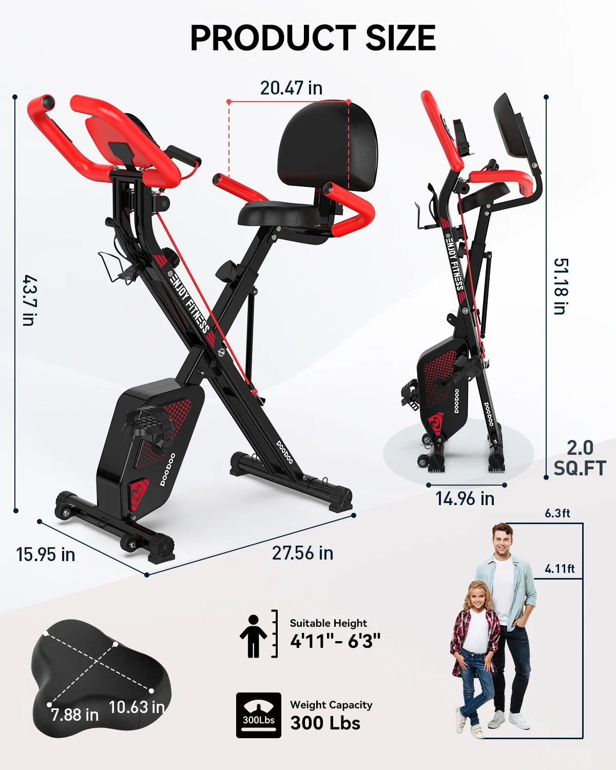 pooboo 3in1 Foldable Exercise Bike Indoor Cycling Bike Magnetic Stationary Bike Fitness Gym Workout 300lb
