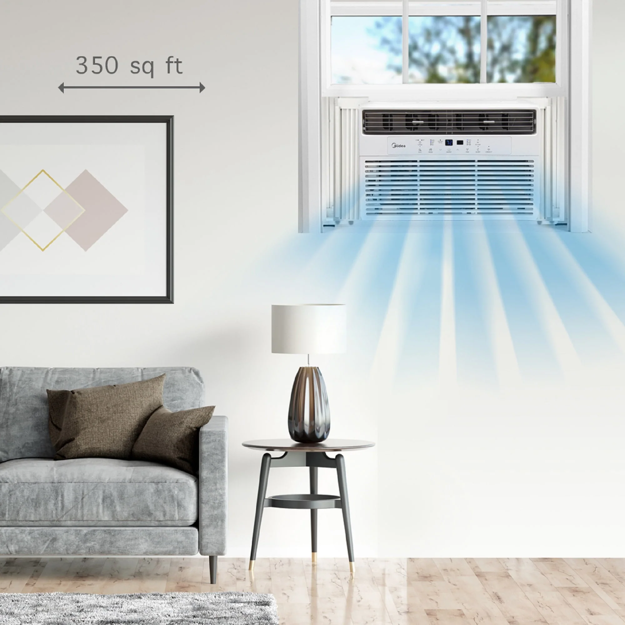 Midea 8,000 BTU 115V Smart Window Air Conditioner with Comfort Sense Remote, Covers up to 350 Sq. ft., White, MAW08S1DWWT