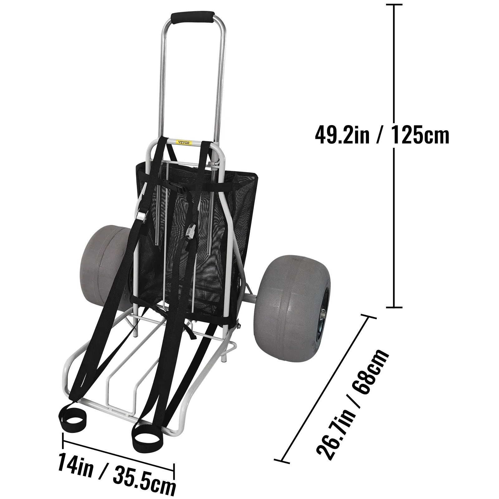 VEVOR Beach Carts for the Sand, w/ 12" TPU Balloon Wheels, 165Lbs Loading Capacity Folding Sand Cart & 29.5" to 49.2" Adjustable Height, Heavy Duty Cart for Picnic, Fishing, Beach