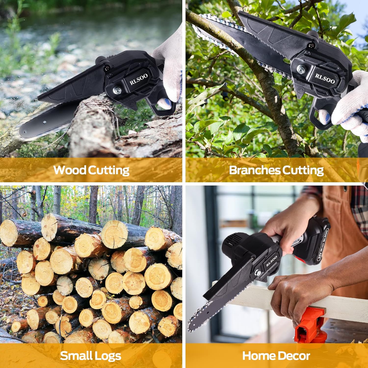 Mini Chainsaw, RLSOO Upgraded 6 Inch 24V Battery Powered Mini Chainsaw Cordless, Portable Electric Chainsaw with 2 Batteries and 2 Chains, Handheld Rechargeable Chainsaw for Wood Cutting Tree Pruning Pack of 2