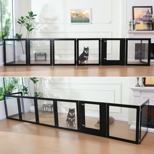 Heavy Duty Clear Acrylic Dog Playpen, Transparent Pet Pen, Metal Frame Easy Assemble Kennel Enclosure, Ideal for Small to Medium Dogs, Cats, and Other Small Pets (White, 6 Panels with Door)