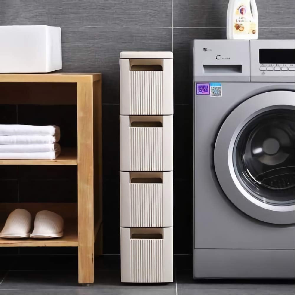 Feibrand 5 Storage Drawers Rolling Cart Organizer Plastic Drawers Unit on Wheels Tower Narrow Slim Container Cabinet for Bathroom Bedroom 17.7 x 7 x 38.8 Inches