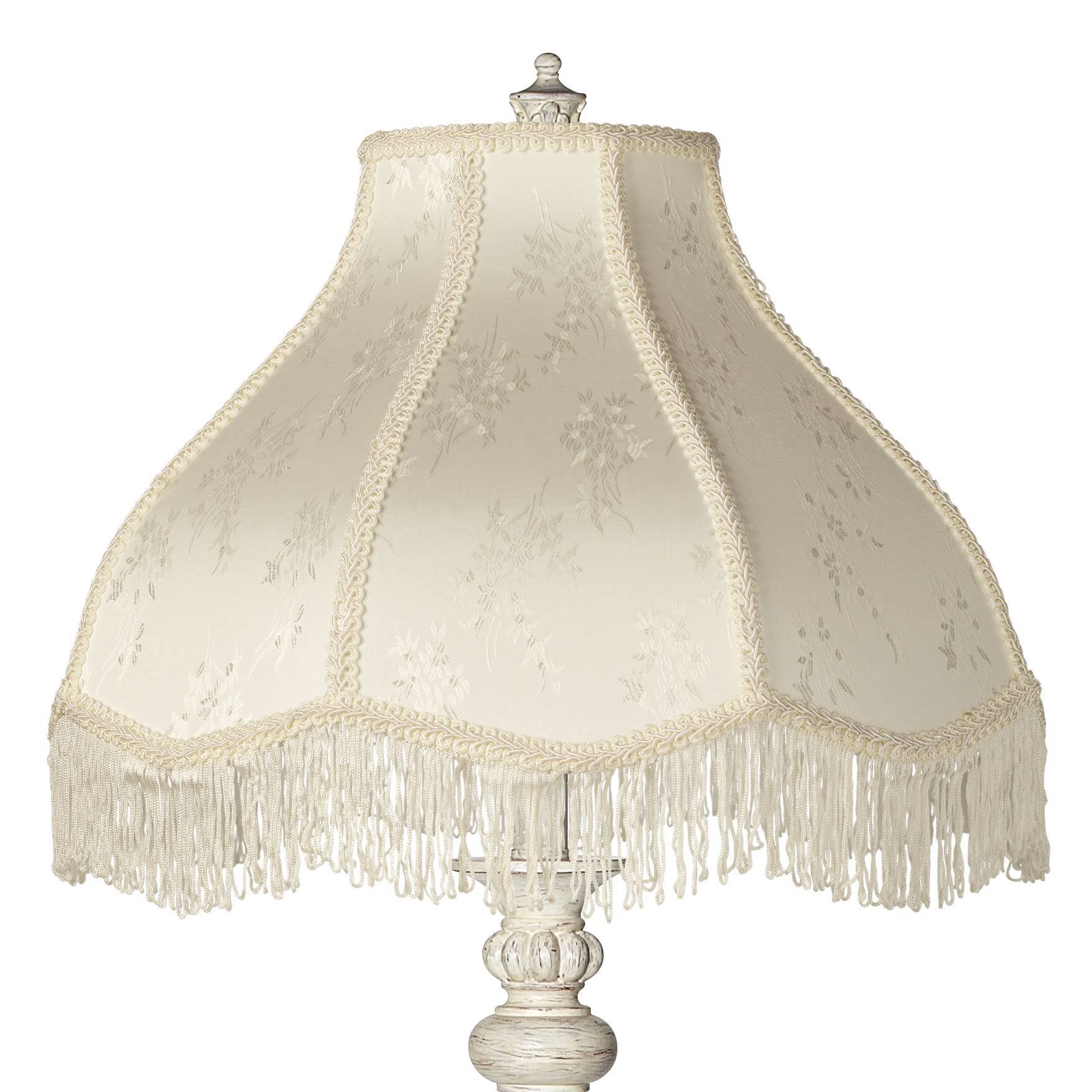 360 Lighting Vintage Chic Floor Lamp Antique White Cream Scallop Fabric Dome Shade with Fringe for Living Room Reading Bedroom