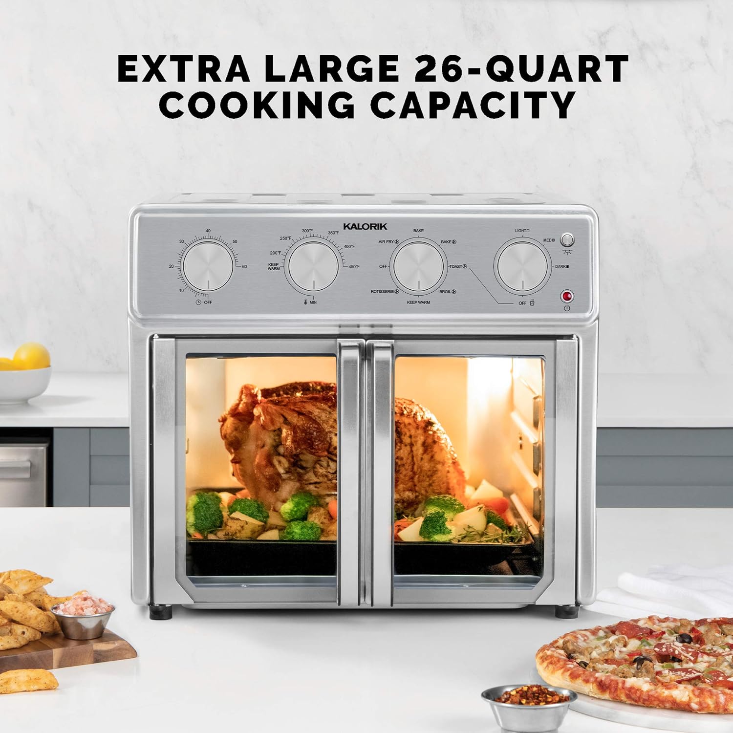 Kalorik MAXX AFO 47267 Air Fryer Oven 26 Quart 9-in-1 Countertop Toaster Oven and Oil-less Air Fryer Combo - Fry, Bake, Roast, Rotisserie, & More - 7 Easy-to-Clean Accessories | 1700W | Stainless Steel