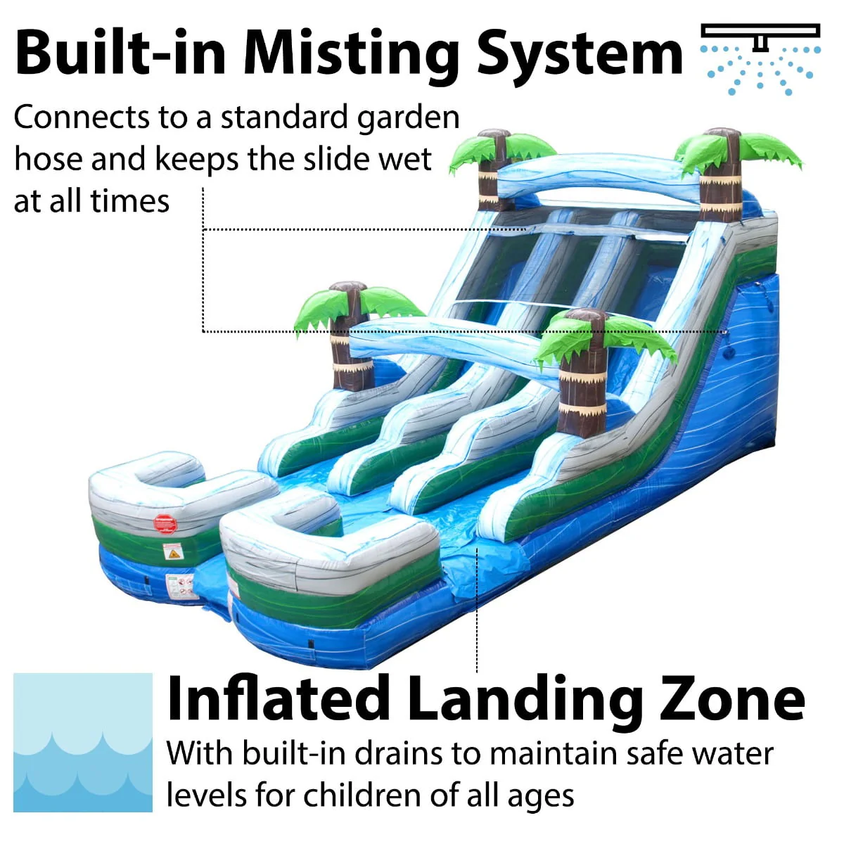 TentandTable Commercial Inflatable Water Slide, Rainbow Double Lane with Blower, 13'