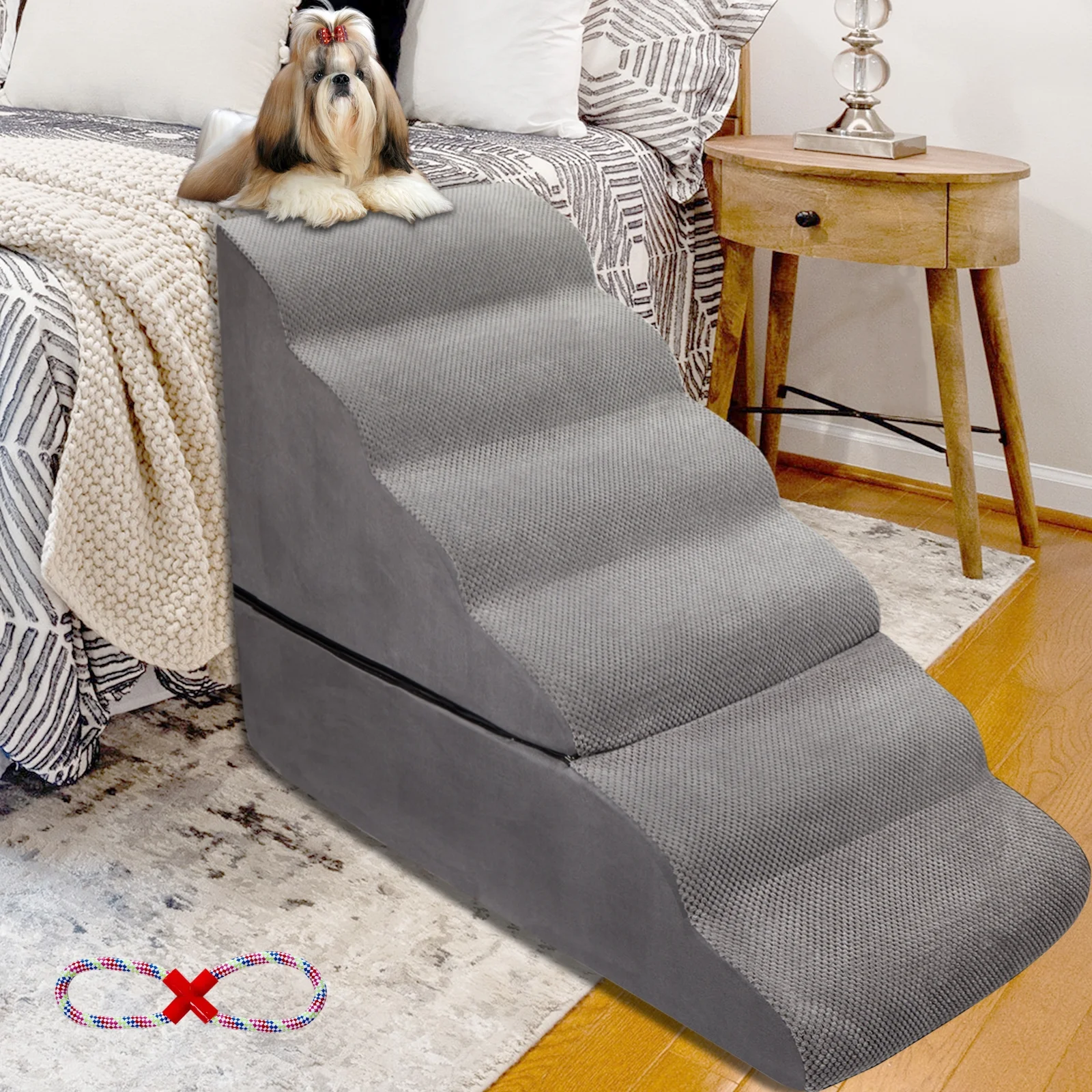 LitaiL 30"H Dog Stairs for High Bed 30"-36" Tall, 6 Tiers Foam Pet Steps Pet Stairs, Non-slip Dog Steps for Dogs and Cats, Grey - Curated Treasures Market