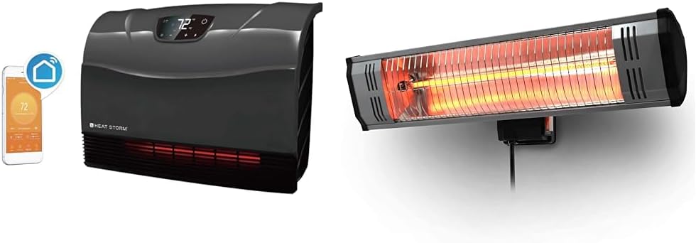 NEW Touch Screen - 1500 Watt ~ Infrared Space Heater ~ Wall Mounted ~ Wifi Enabled Grey with WIFI & HS-1500-OTR Infrared Heater, 1500-watt