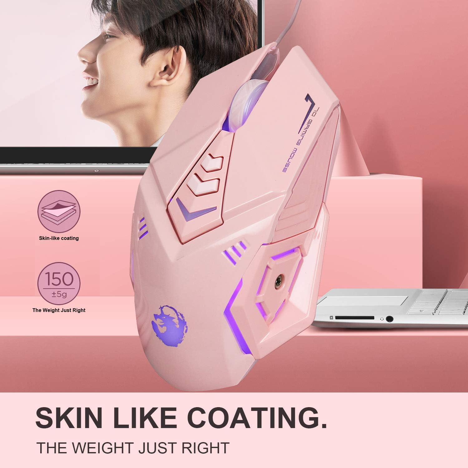 DGG Pink 4-in-1 Gaming Keyboard Mouse Headset Combo, White Led Backlit 104 Keys Ergonomic Gamer Keyboard+4800DPI Adjust Optical Game Mouse+3.5mm Gaming Stereo Headset Pack of 2