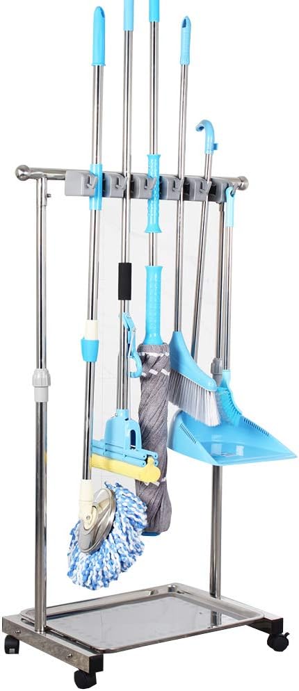 QTJH Broom And Mop Holder Put Wet Mops Movable Floor-Mounted Mop Rack Floor Standing Cleaning Tool Cart Storage For Garden Garage Schools, Hospitals, Factories, Hotels,Property Companies