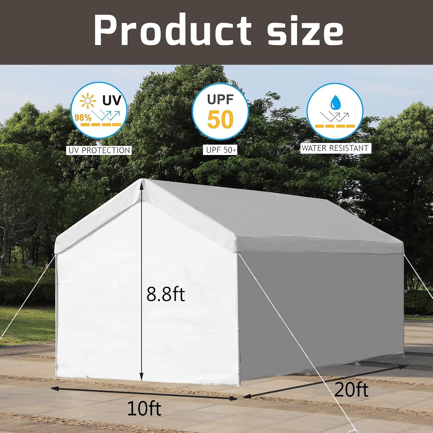 LVUYOYO 10x20 ft Upgraded Carport - Heavy Duty Carport Car Canopy with Removable Sidewalls and Doors - Portable Garage Shelter Boat Party Tent for Auto, Boat, Party, Wedding