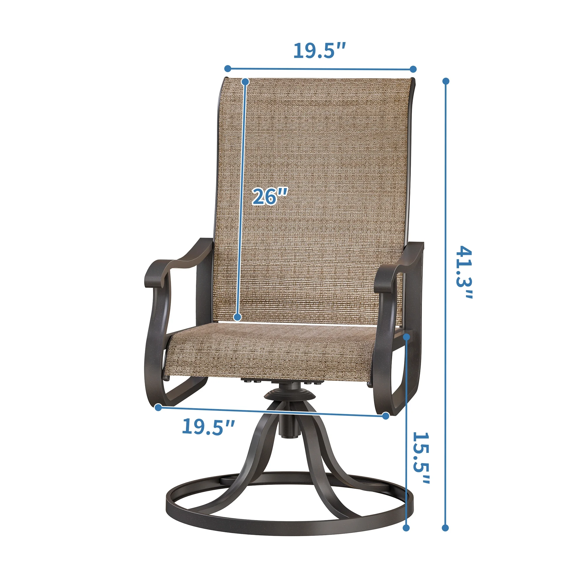 ELPOSUN Patio Swivel Chairs Set of 2, Outdoor Dining Chairs High Back All Weather Breathable Textilene Outdoor Swivel Chairs with Metal Rocking Frame for Lawn Garden Backyard Deck, Khaki