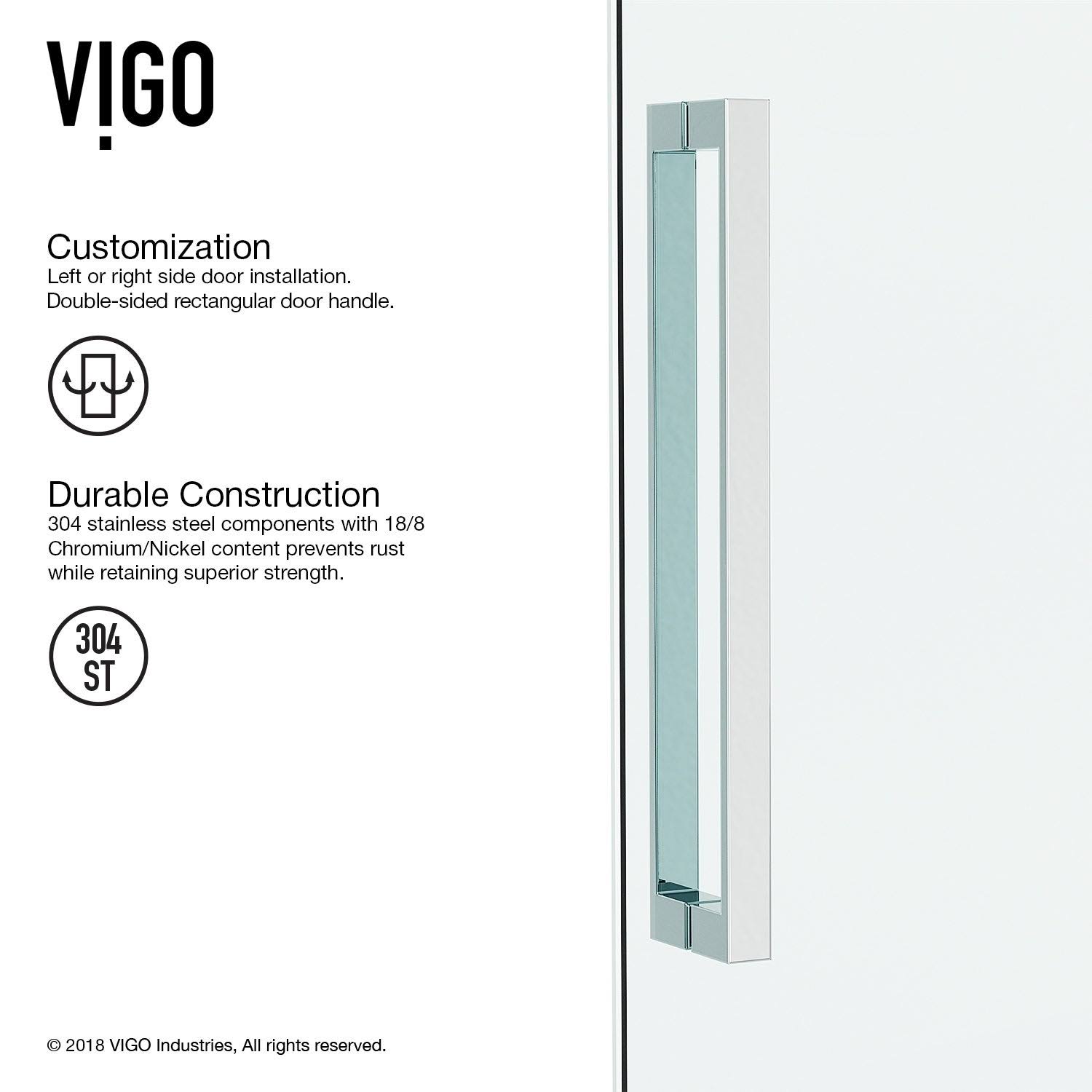 Vigo Seneca Adjustable Frameless Hinged Shower Door in Chrome, 74x22H