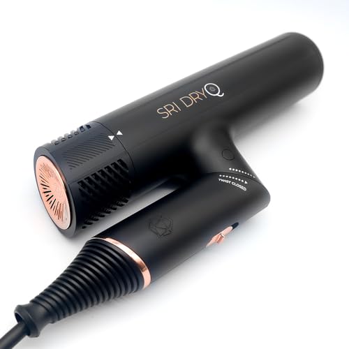 DryQ Smart Hair Dryer from SRI | Infrared and Ionic Technology - Lightweight + Foldable - Powerful + Quiet - 3 Magnetic Attachments - Heat Control with Locking Switch