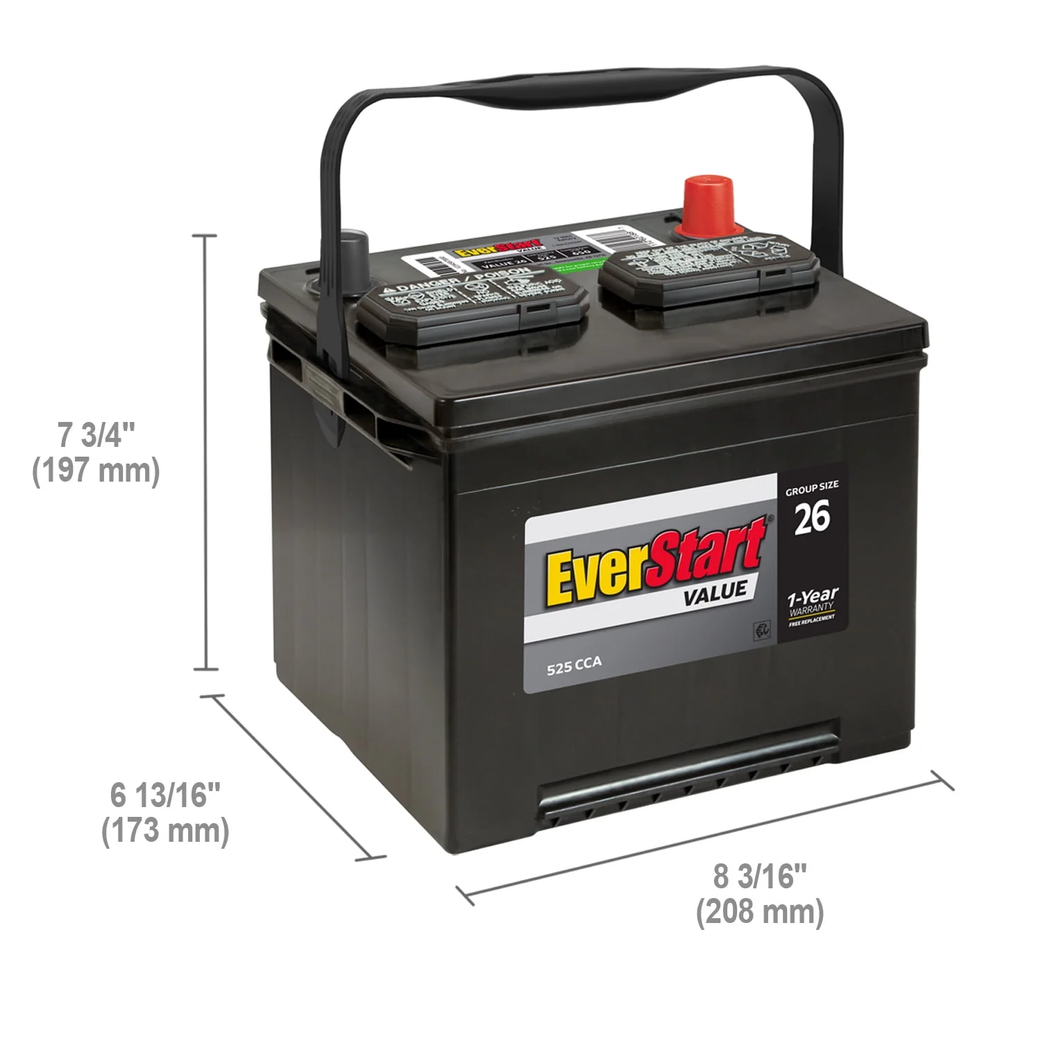 EverStart Value Lead Acid Automotive Battery, Group Size 26 12 Volt, 525 CCA
