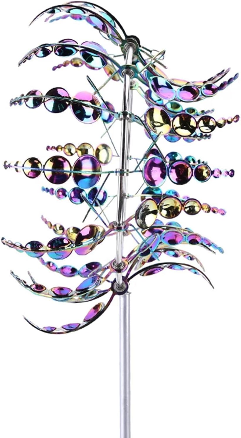 Magical Metal Windmill, Wind Spinner Outdoor, Wind Powered Kinetic Sculpture, 3D Wind Sculptures Wind Catchers for Yard and Garden Decoration (Rainbow)