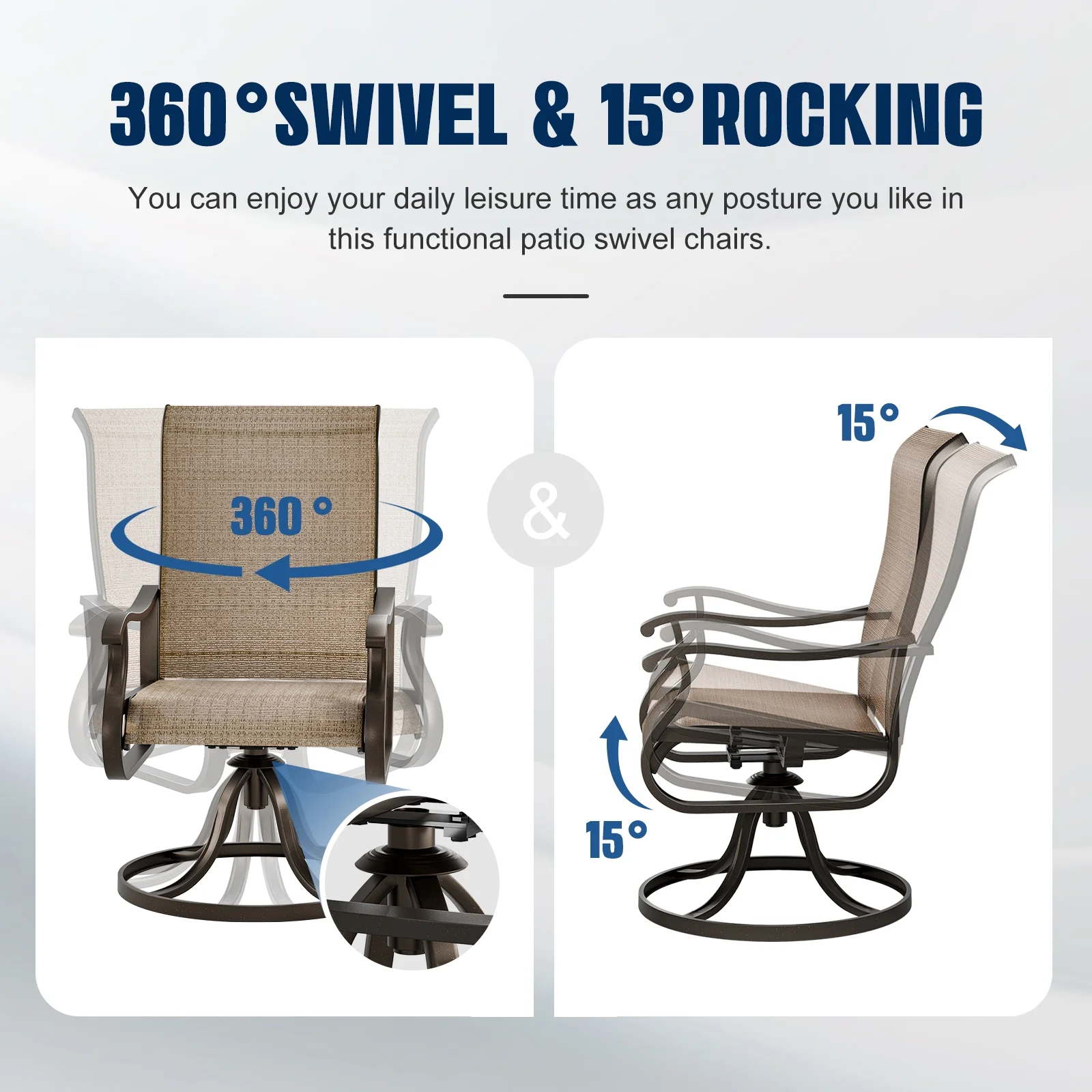 UDPATIO High Back Outdoor Dining Chairs Set of 2, All Weather Swivel Patio Chairs, Breathable Garden Outdoor Furniture for Backyard Deck