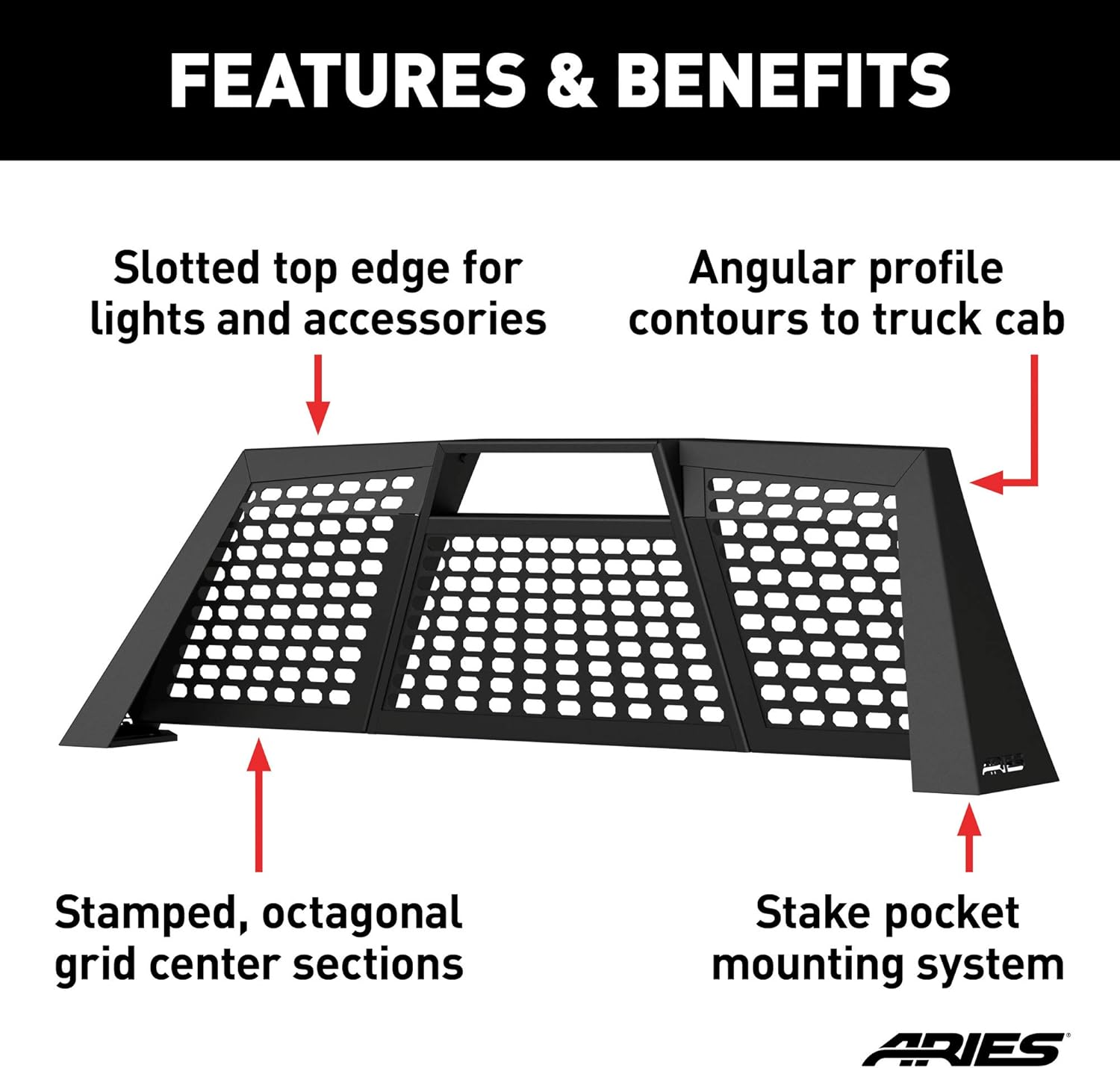 ARIES 1110115 Switchback Black Aluminum Truck Headache Rack Cab Protector, Select Toyota Tundra