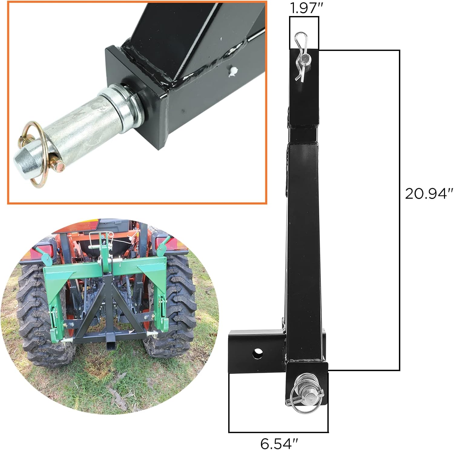 2 Receiver 3 Point Trailer Hitch Category 1 Tractor Tow Drawbar Adapter Compatible with BX Kubota John Deere LM25H WLM Tractor NorTrac Kioti Yanmar