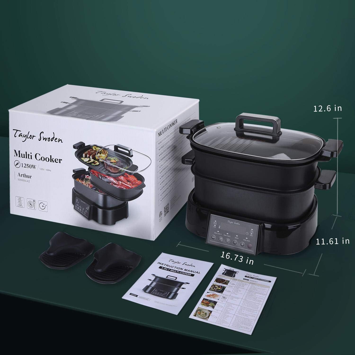 Programmable Slow Cooker with Countdown Timer, 6 L 6.3 Quart Multi-cooker with Steamer Tray, Grill Plate, Cooker pot 8-in-1 Preset Modes, Taylor Swoden