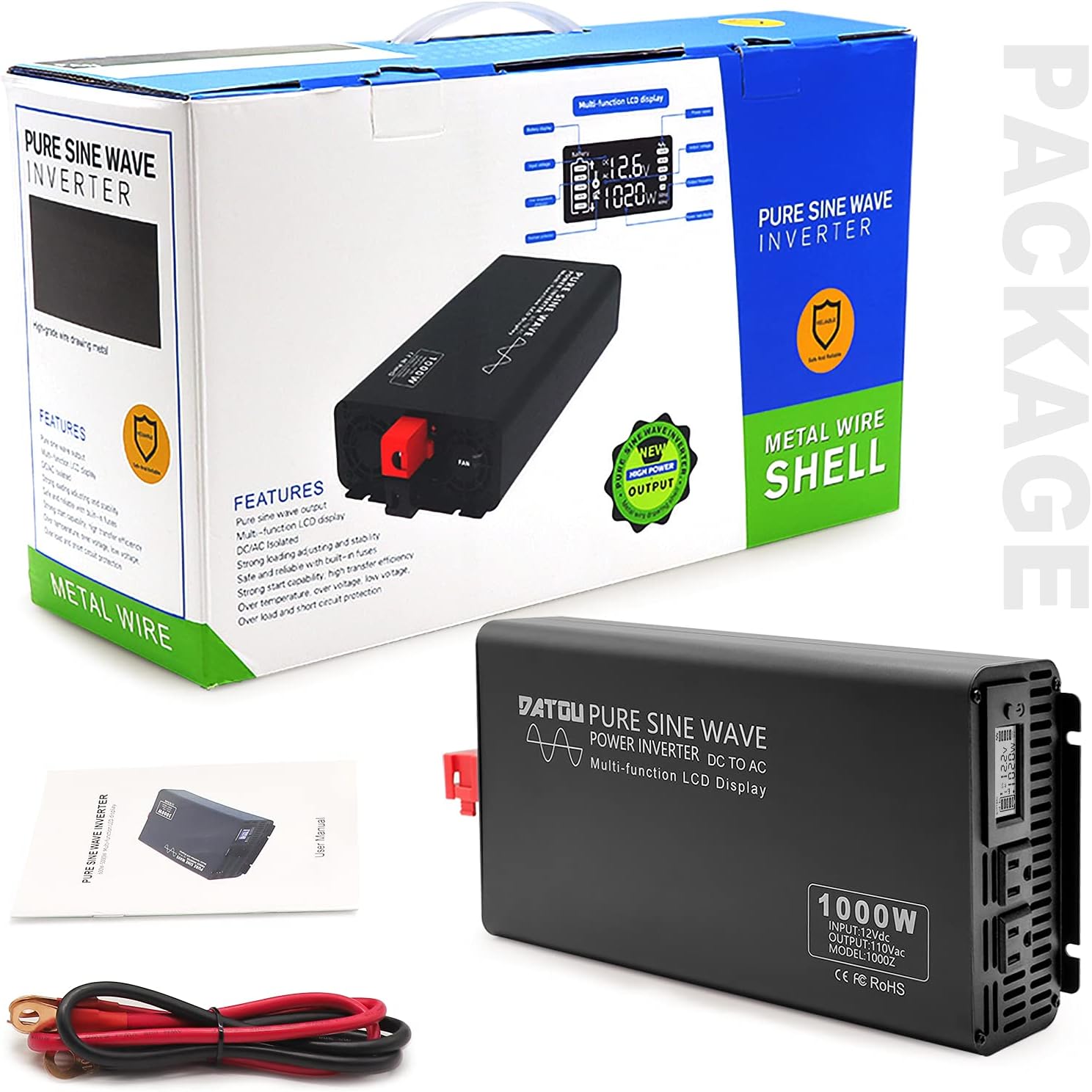 Pure Sine Wave Inverter 2000W Peak 4000W Power Inverter DC 12V to AC 110V 120V with 2 AC Outlets LCD Display for Home Solar System Car Truck RV Professional-Grade Voltage Converter Sine Wave Inverter