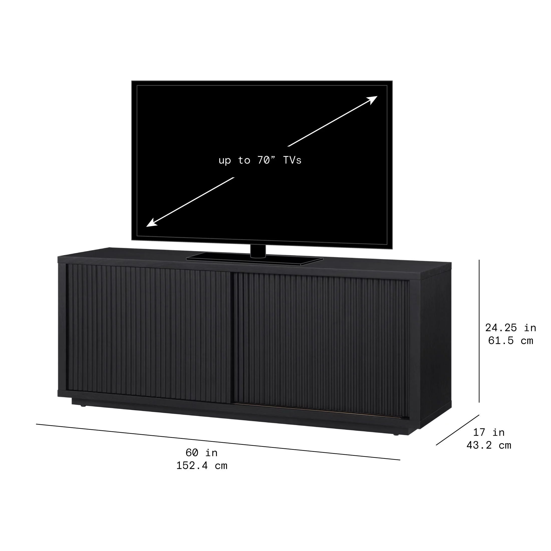 Beautiful Fluted TV Stand for TV’s up to 70” by Drew Barrymore, Rich Black Finish