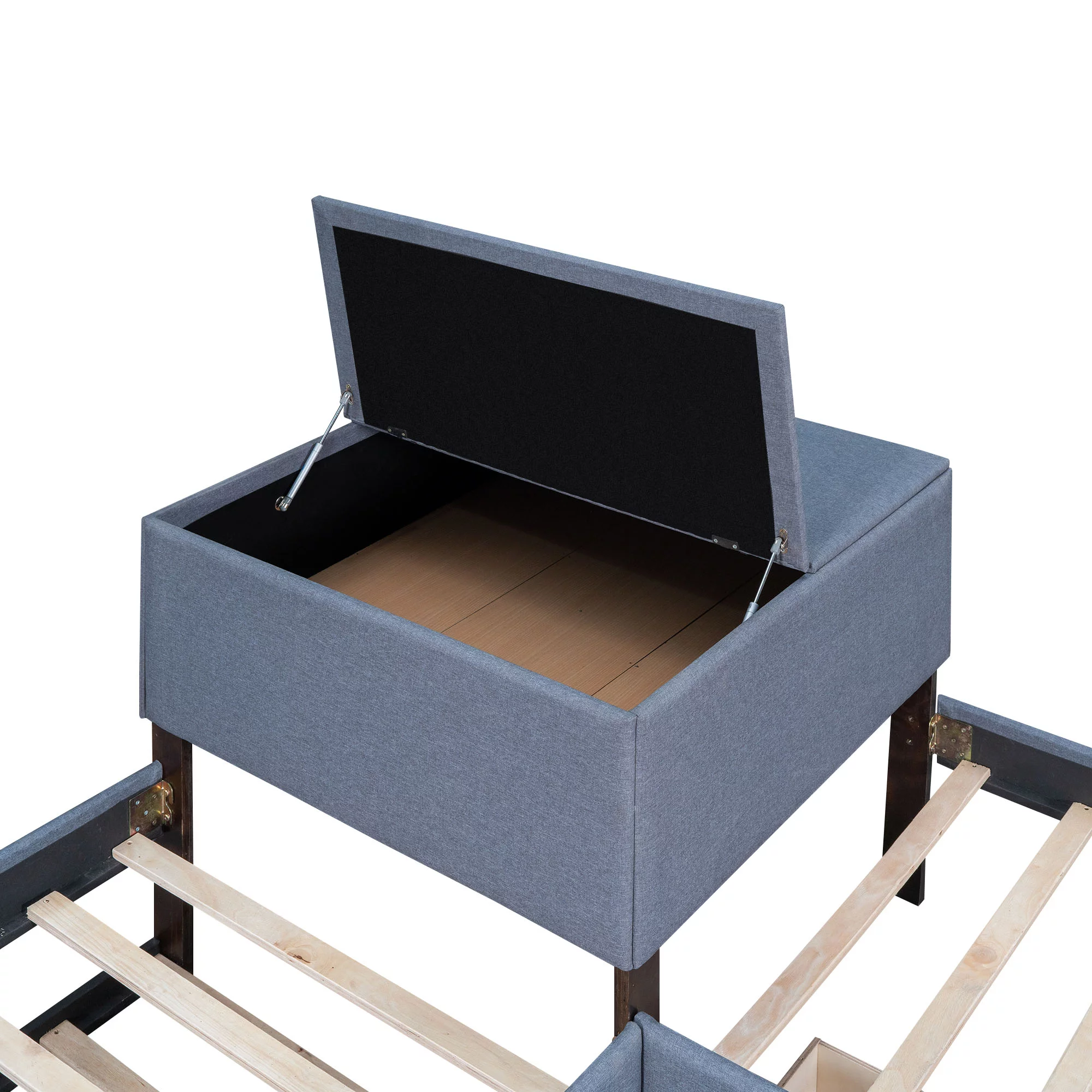L Shaped Platform Bed with Rollers and Two Drawers Attached Built-in Desk, Double, Grey. Size, 119''L*119''W*37.2''H, suitable for various households