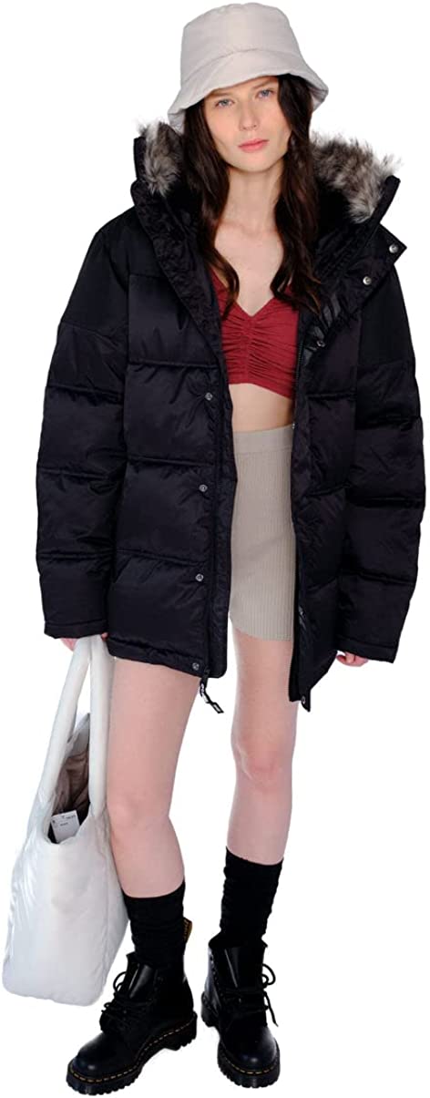 Members Only Women's Heavy Snorkel Oversized Jacket- Black - Medium