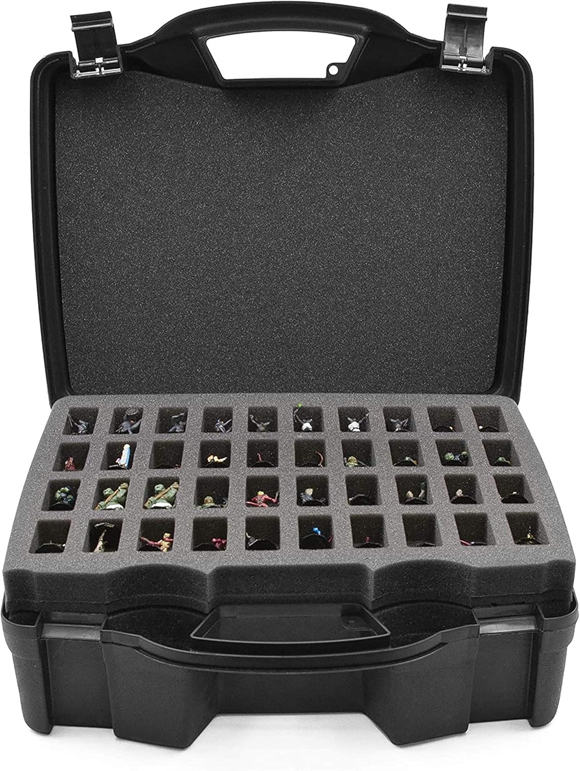 CASEMATIX Miniature Storage Hard Shell Figure Case - 80 Slot Figurine Minature Carrying Case with Customizable Foam Layer for Large Miniatures Compatible with Warhammer 40k, DND & More!