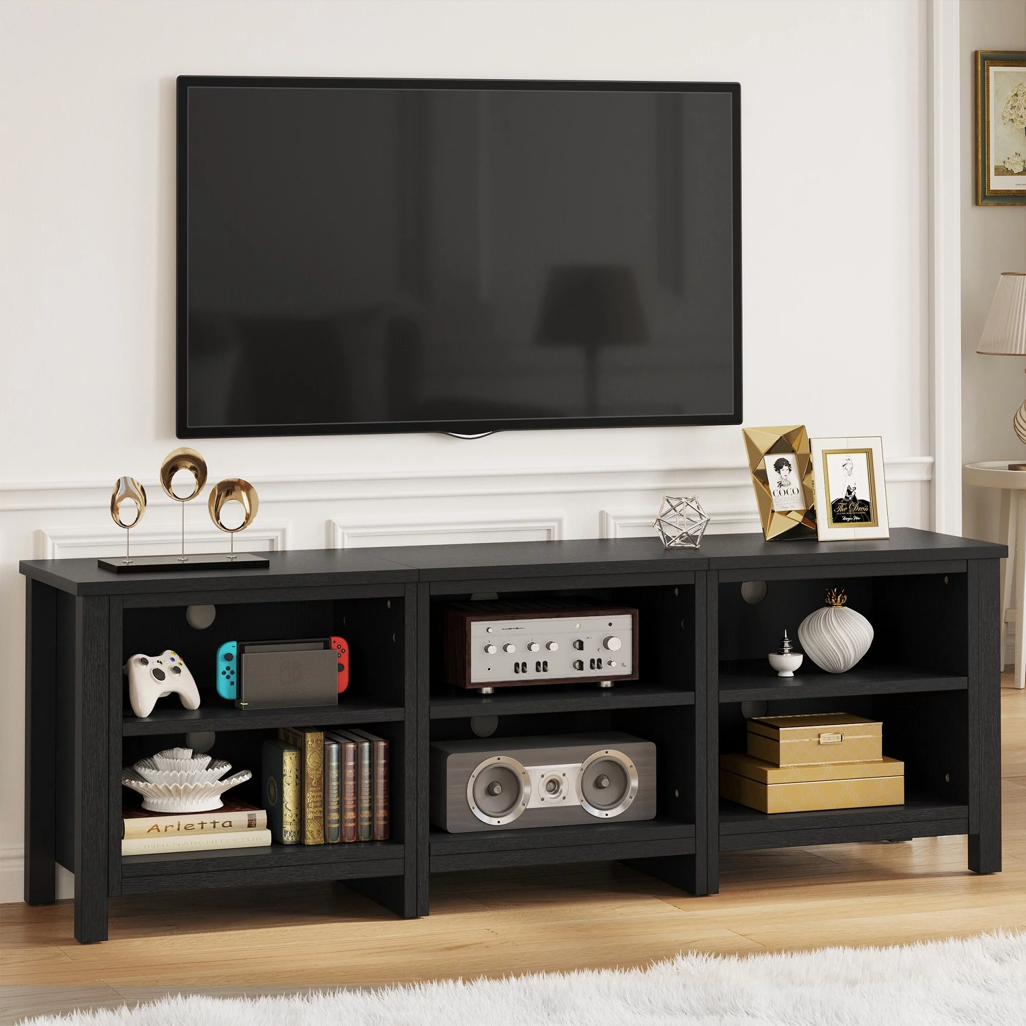 WedealFu Inc Evelynn 70-inch Modern TV Stand, Classic Entertainment Center TV Console for TV up to 80" Black