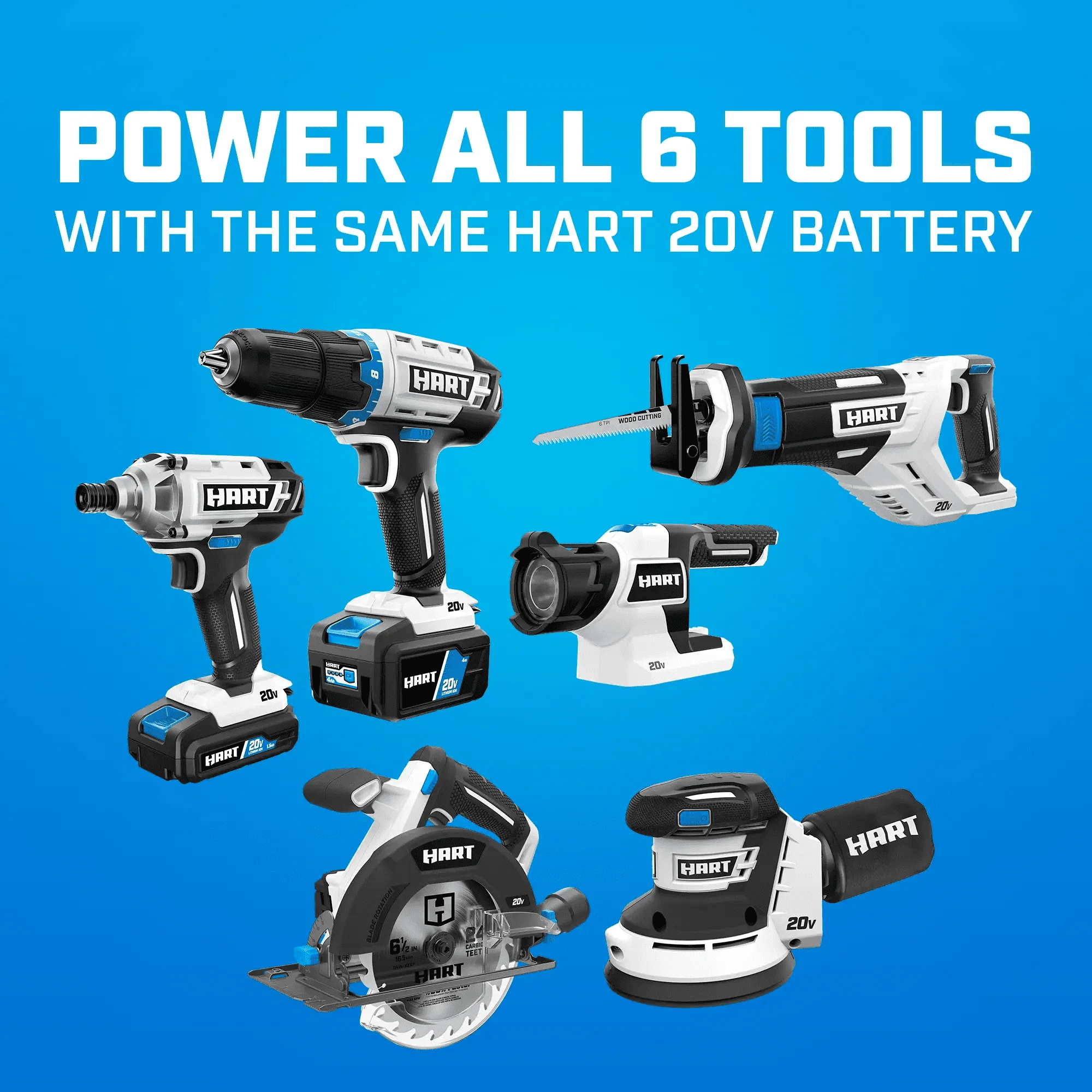 HART 20-Volt Cordless 6-Tool Combo Kit (1) 4.0Ah (1) 1.5Ah Lithium-Ion Batteries