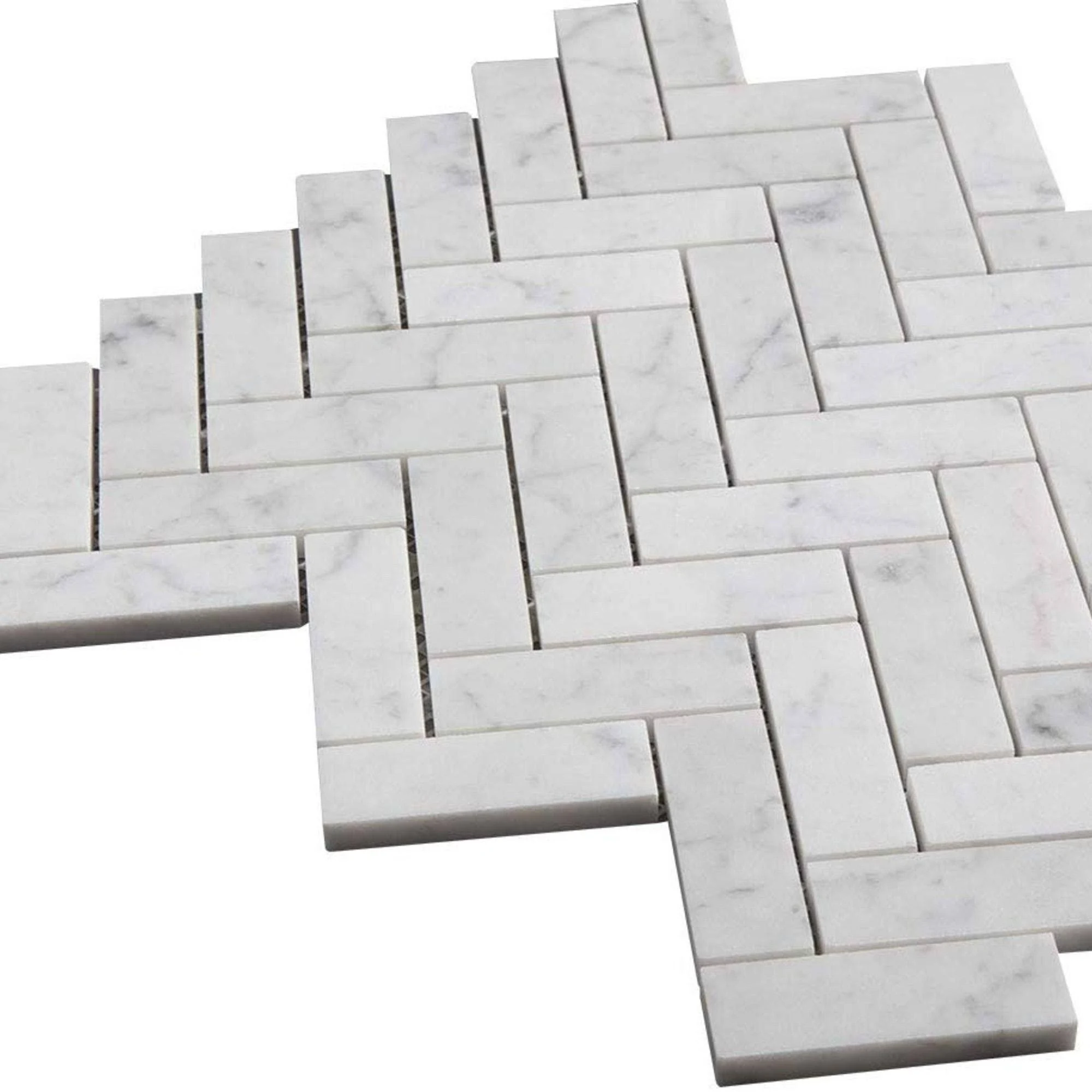 Carrara Marble Mosaic Decorative Backsplash Tile , 12x22x 12x22x 0.38x22/pc - Herringbone - 10pc