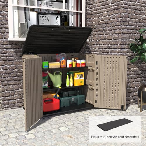 KINYING Horizontal Outdoor Storage Shed,47 Cu.ft Resin Outdoor Storage Cabinet Waterproof for Garden/Patio/Backyards