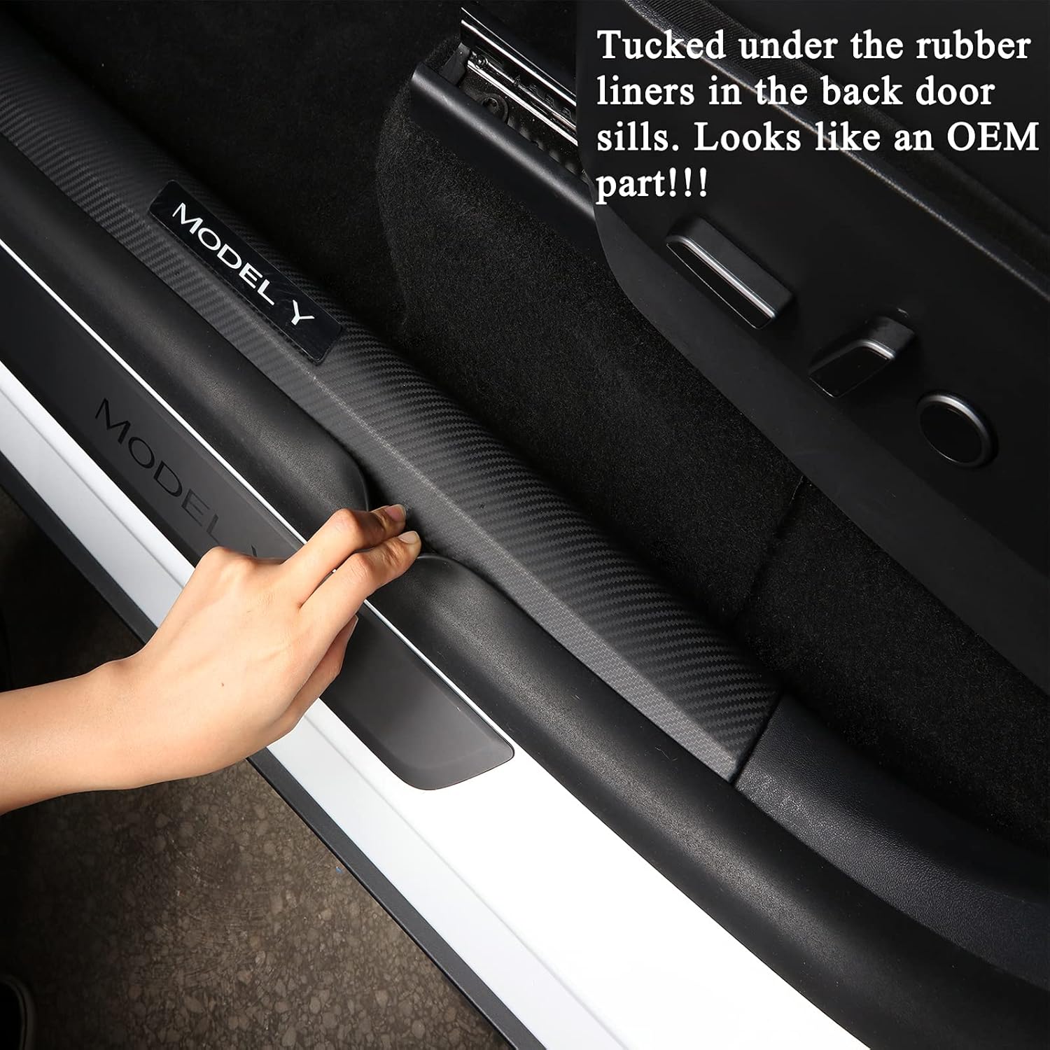 LMZX Tesla Model Y Door Sill Protector Guard Matte Carbon Fiber Pattern Entry Protector Cover for Tesla Model Y 5 Seater Accessories(ABS,4 pcs)