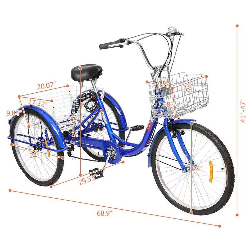 Ktaxon Adult Tricycle, 7 Speed Trike Bike Cruiser, with 24" Big 3 Wheels