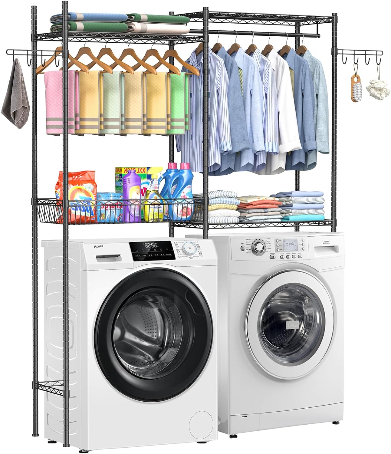 Over The Washer and Dryer Storage Shelf, Laundry Room Space-Saving Organization Shelves, Heavy Duty Freestanding Closet Organizer Storage with 2 Tier Adjustable Height Shelving -2Pack