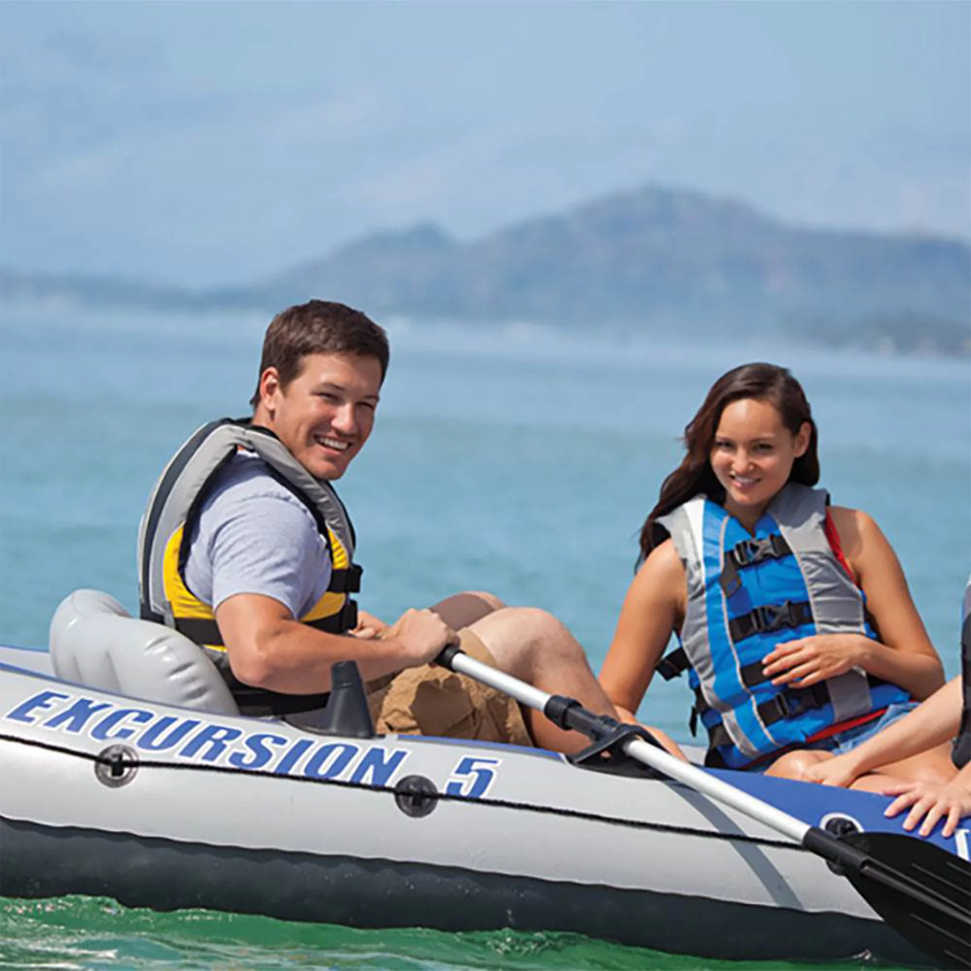 Intex 5 Person Inflatable Boat Set, Trolling Motor, & Boat Motor Mount Kit